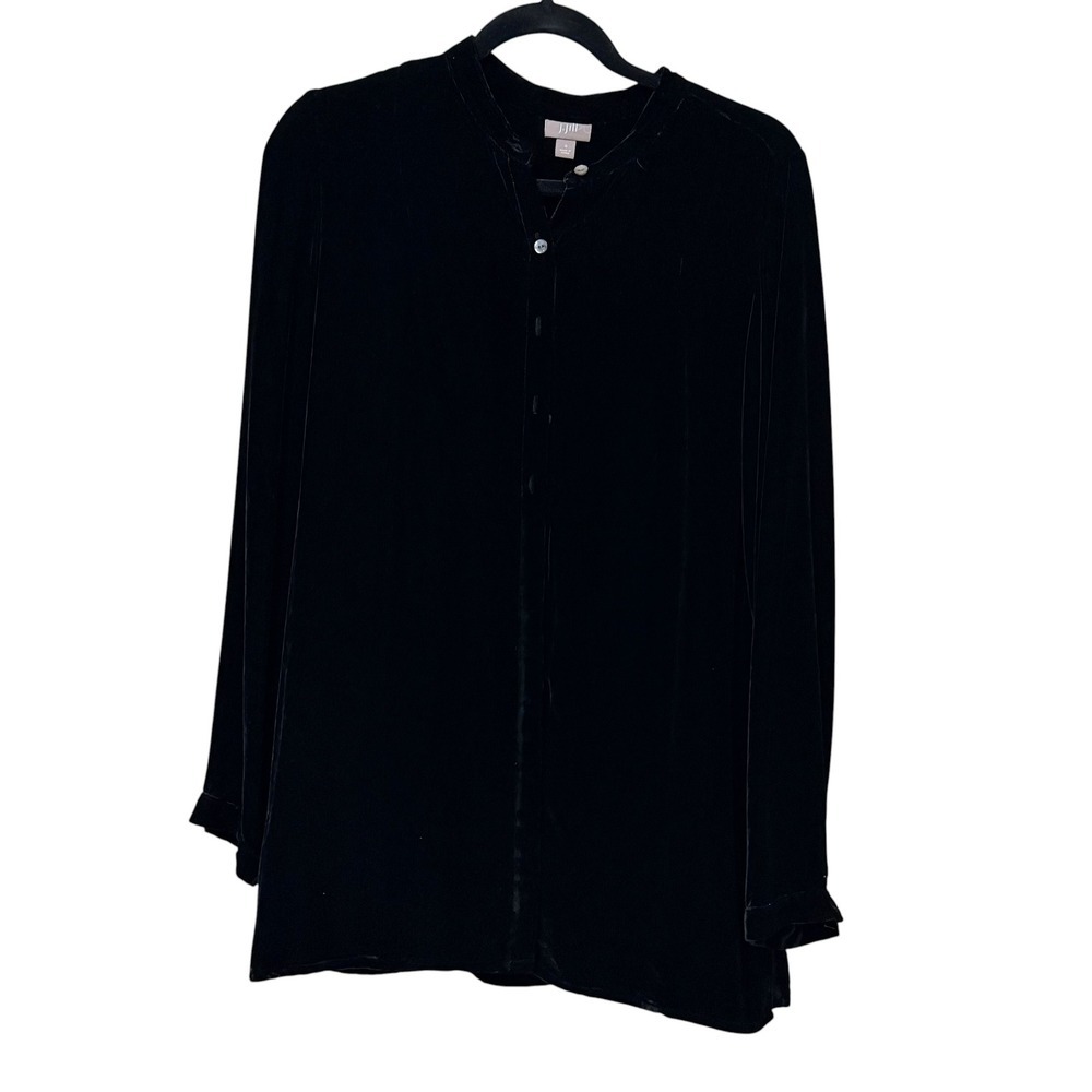 J. Jill Womens Blackโ Silk Blend Velvet Button Down Mandarin Collar Tunic Small